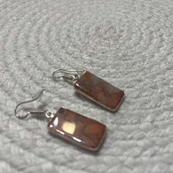 Beautiful RED RAINBOW JASPER Handmade Sterling 925 Dangle Earrings #788D - Picture 3 of 3